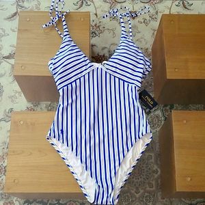 NWT Ralph Lauren Pique Stripe one piece swimsuit